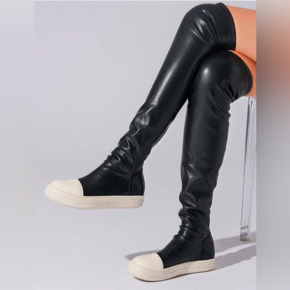 Women's Stretch Flat Over The Knee Thigh High Boots Comfort Knee-High Sneakers